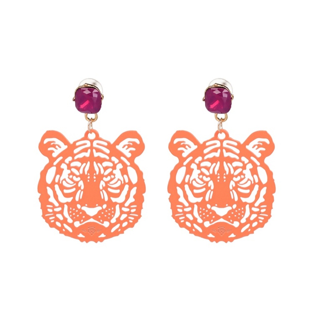 🛍 Black or Orange Tiger Cutout Earrings Metal - Picture 3 of 9